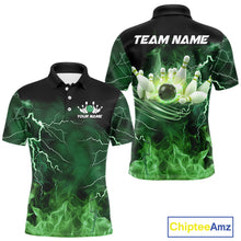 Load image into Gallery viewer, Mens bowling shirts Custom green lightning thunder flame Bowling Team Jersey, gift for team Bowlers NQS10388