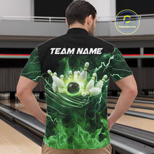 Load image into Gallery viewer, Mens bowling shirts Custom green lightning thunder flame Bowling Team Jersey, gift for team Bowlers NQS10388