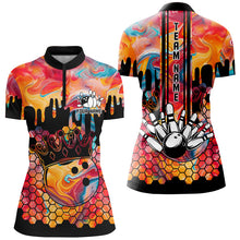 Load image into Gallery viewer, Orange hologram pattern Bowling Shirts for Women Custom Team Bowling jersey, Gift for Bowlers NQS8877