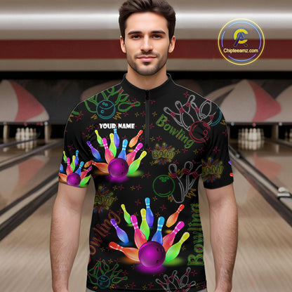 Colorful Neon Bowling shirts for men custom black bowling shirts, team bowling jerseys men NQS10984