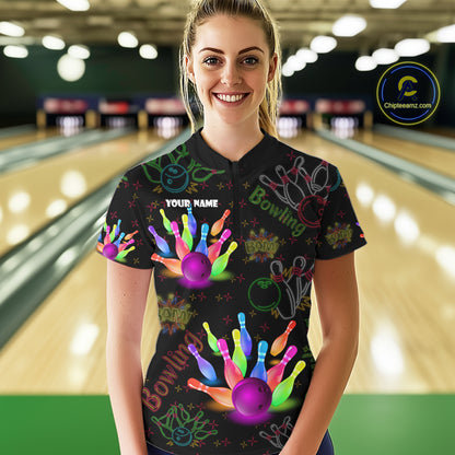Colorful Neon Bowling shirts for Women custom black bowling shirts, team bowling jerseys ladies NQS10984