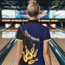 Load image into Gallery viewer, Blue and Gold Bowling shirts for Women Custom Team Bowling Polo, 1/4 zip Shirt bowlers Outfit NQS10986