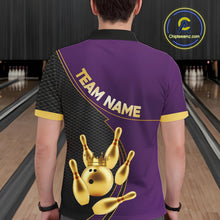 Load image into Gallery viewer, Purple and Gold Bowling shirts for men Custom Team Bowling Polo, 1/4 zip Shirt bowlers Outfit NQS10987