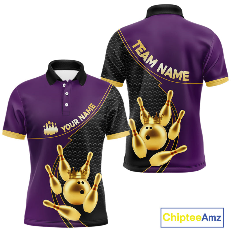 Purple and Gold Bowling shirts for men Custom Team Bowling Polo, 1/4 zip Shirt bowlers Outfit NQS10987