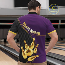 Load image into Gallery viewer, Purple and Gold Bowling shirts for men Custom Team Bowling Polo, 1/4 zip Shirt bowlers Outfit NQS10987
