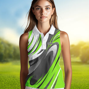 Personalized Womens sleeveless polo shirt custom ladies golf tops, best golf gifts | Green NQS9319