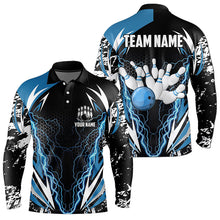 Load image into Gallery viewer, Black and Blue Lighting thunder camo Mens Bowling Polo, Quarter Zip Shirt Custom Team bowling jerseys NQS9321