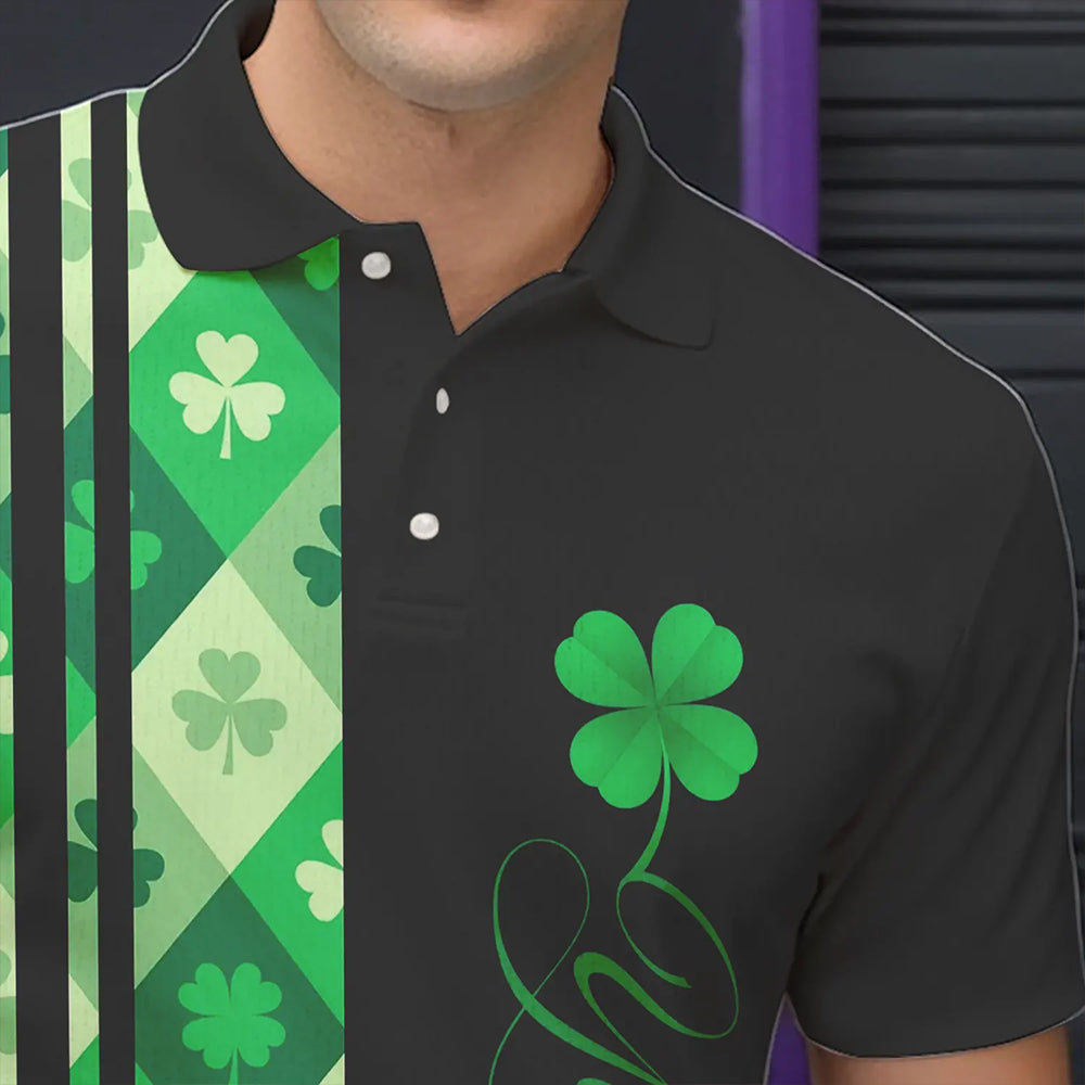 Black and Green Argyle Clover pattern Men Bowling Shirts Custom St patrick Day Bowling Team Jersey NQS9639