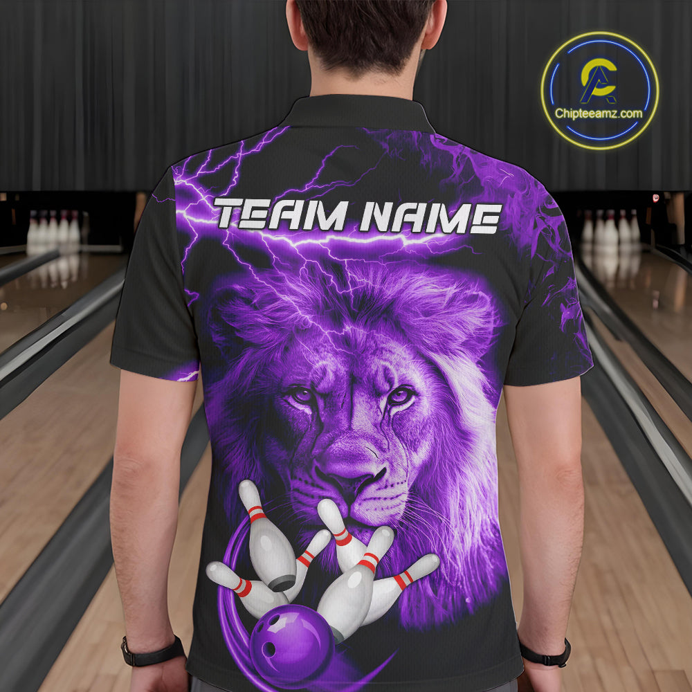 Personalized Purple Lightning Thunder Storm Lion Bowling Shirts For Men Custom Bowling Team Jerseys NQS9839