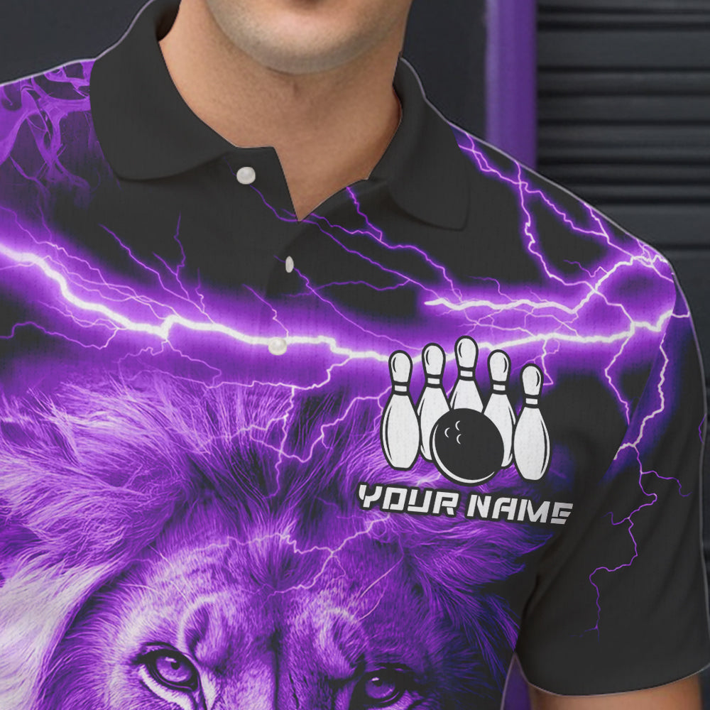 Personalized Purple Lightning Thunder Storm Lion Bowling Shirts For Men Custom Bowling Team Jerseys NQS9839