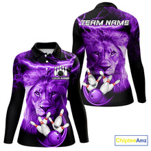Load image into Gallery viewer, Personalized Purple Lightning Thunder Storm Lion Bowling Shirts For Women Custom Bowling Team Jerseys NQS9839