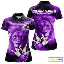 Load image into Gallery viewer, Personalized Purple Lightning Thunder Storm Lion Bowling Shirts For Women Custom Bowling Team Jerseys NQS9839