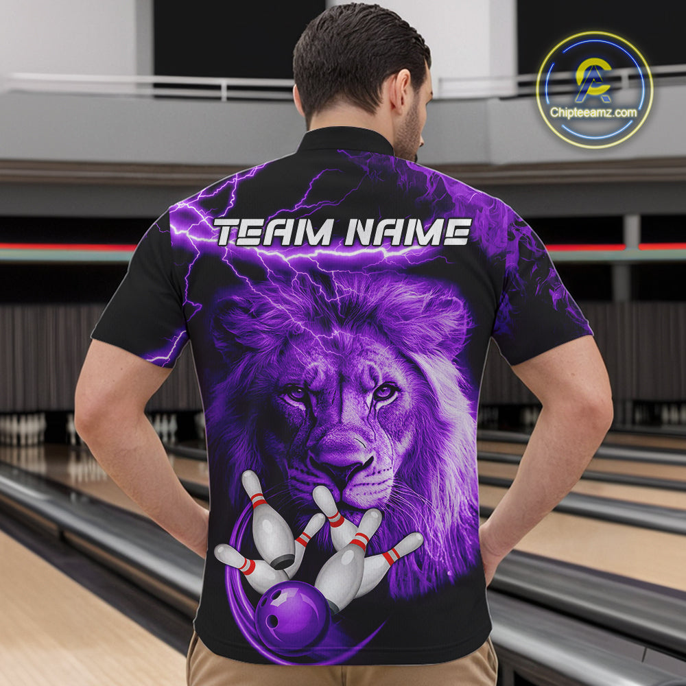 Personalized Purple Lightning Thunder Storm Lion Bowling Shirts For Men Custom Bowling Team Jerseys NQS9839