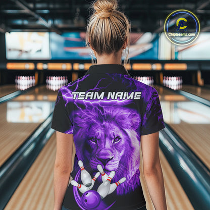 Personalized Purple Lightning Thunder Storm Lion Bowling Shirts For Women Custom Bowling Team Jerseys NQS9839