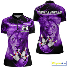 Load image into Gallery viewer, Personalized Purple Lightning Thunder Storm Lion Bowling Shirts For Women Custom Bowling Team Jerseys NQS9839