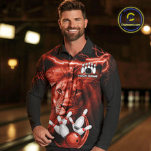 Load image into Gallery viewer, Personalized Red Lightning Thunder Storm Lion Bowling Shirts For Men Custom Bowling Team Jerseys NQS9840