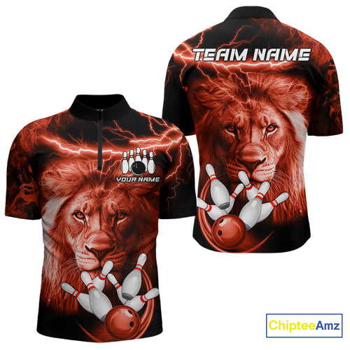 Personalized Red Lightning Thunder Storm Lion Bowling Shirts For Men Custom Bowling Team Jerseys NQS9840
