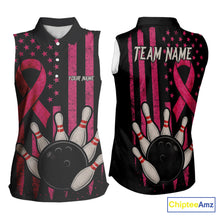 Load image into Gallery viewer, Black and Pink ribbon American Flag Breast Cancer Sleeveless Polo Shirt Custom Bowling Team Shirts NQS9841
