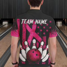 Load image into Gallery viewer, Breast Cancer Bowling Shirts For Men Custom Black and Pink ribbon American Flag Bowling Team Jerseys NQS9842