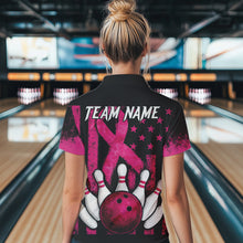Load image into Gallery viewer, Breast Cancer Bowling Shirts For Women Custom Black and Pink ribbon American Flag Bowling Team Jerseys NQS9842