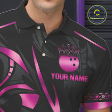 Load image into Gallery viewer, Black and Pink crown Bowling ball Polo, Quarter Zip Shirts for Men Custom Bowling Team jerseys NQS10074