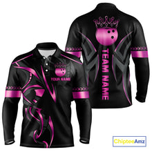 Load image into Gallery viewer, Black and Pink crown Bowling ball Polo, Quarter Zip Shirts for Men Custom Bowling Team jerseys NQS10074