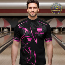 Load image into Gallery viewer, Black and Pink crown Bowling ball Polo, Quarter Zip Shirts for Men Custom Bowling Team jerseys NQS10074