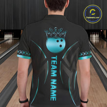 Load image into Gallery viewer, Black and Cyan Blue crown Bowling ball Polo, Quarter Zip Shirts for Men Custom Bowling Team jerseys NQS10075