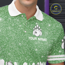 Load image into Gallery viewer, Green glitter Bowling Shirts For Men Custom team bowling jerseys, Personalized bowling uniform NQS10814
