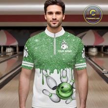 Load image into Gallery viewer, Green glitter Bowling Shirts For Men Custom team bowling jerseys, Personalized bowling uniform NQS10814