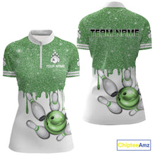 Load image into Gallery viewer, Green glitter Bowling Shirts For Women Custom team bowling jerseys, Personalized bowling uniform NQS10814