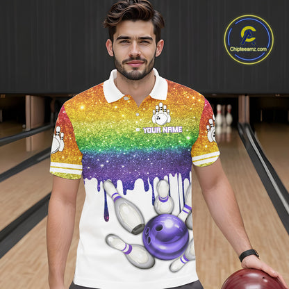 Rainbow glitter Bowling Shirts For Men Custom team bowling jerseys, Personalized bowling uniform NQS10815