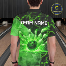 Load image into Gallery viewer, Green Thunder Lightning Bowling Polo, Quarter Zip Shirts For Men Custom Team Bowling Outfit NQS10821