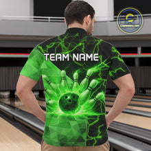 Load image into Gallery viewer, Green Thunder Lightning Bowling Polo, Quarter Zip Shirts For Men Custom Team Bowling Outfit NQS10821
