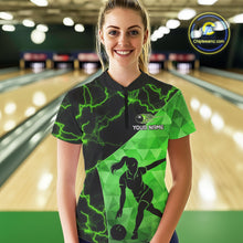 Load image into Gallery viewer, Green Thunder Lightning Bowling Polo, Quarter Zip Shirts For Women Custom Team Bowling Outfit NQS10821