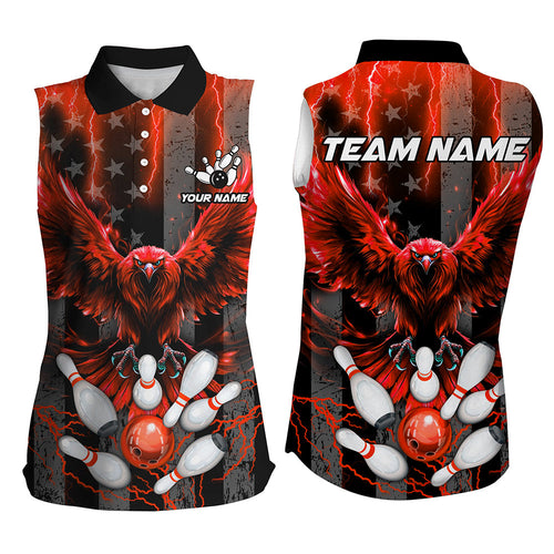 American flag Women sleeveless polo bowling shirts Custom Red lightning thunder Eagle Bowling Jersey NQS8883