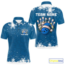 Load image into Gallery viewer, Blue Christmas Bowling snowflake Men&#39;s Bowling Polo, Quarter Zip shirts Custom Xmas Bowling Outfits NQS10995