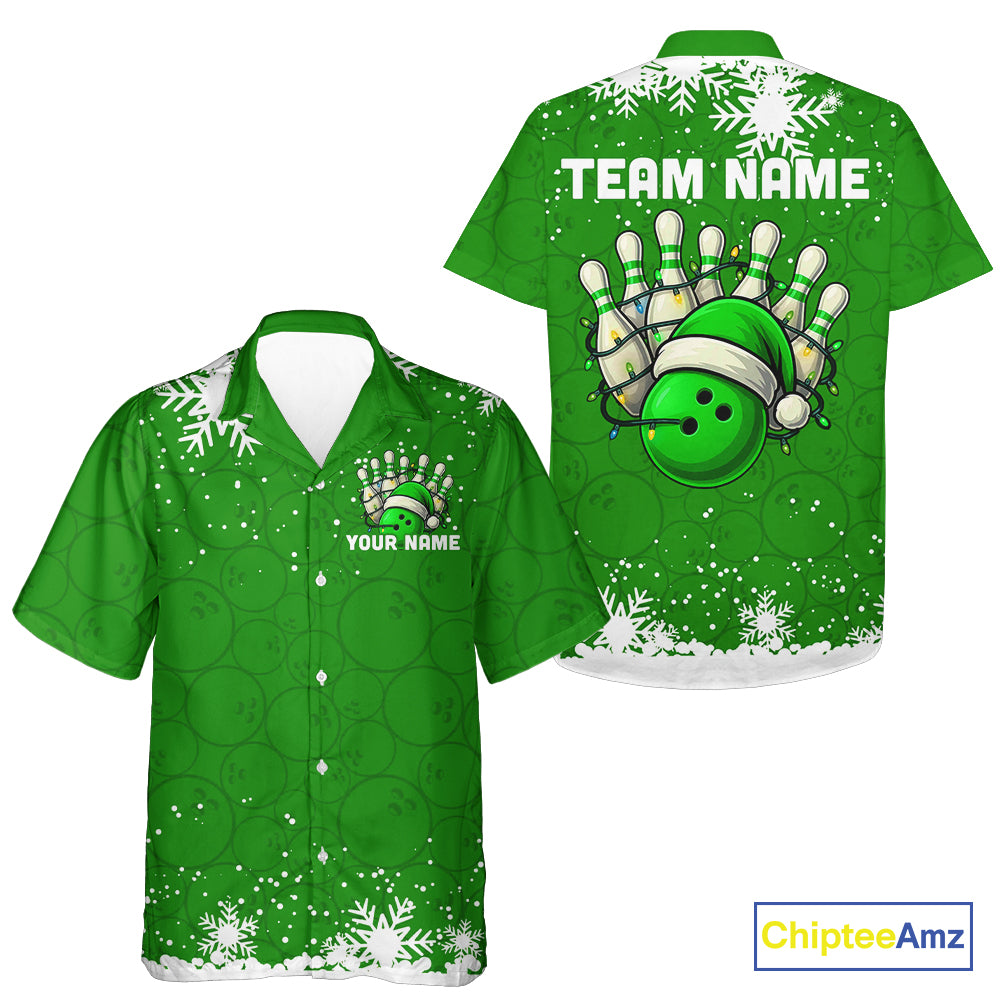 Green Christmas Bowling snowflake Bowling Hawaiian Shirt Custom Xmas Bowling Outfits NQS10996