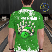 Load image into Gallery viewer, Green Christmas Bowling snowflake Men&#39;s Bowling Polo, Quarter Zip shirts Custom Xmas Bowling Outfits NQS10996