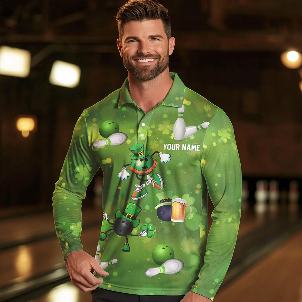 Funny Green shamrock Lucky Bowling Shirts for Men Custom St Patrick Day Team bowling jerseys NQS9325