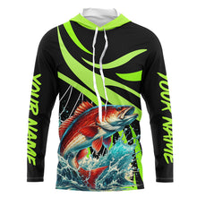 Load image into Gallery viewer, Personalized Redfish puppy Long Sleeve Fishing Shirts, Red drum Tournament Fishing Jerseys | Green NQS7425