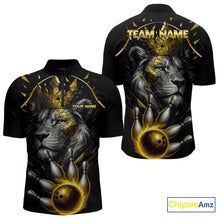 Load image into Gallery viewer, Custom Black and Gold Lion Bowling Polo, Quarter Zip shirts for Men, Lion Team Bowling Jerseys NQS10231