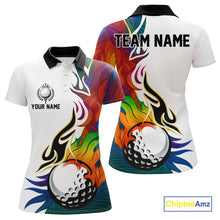 Load image into Gallery viewer, Colorful Rainbow Flame golf ball Women golf polo shirts custom team golf jerseys, laddies golf attire NQS10399