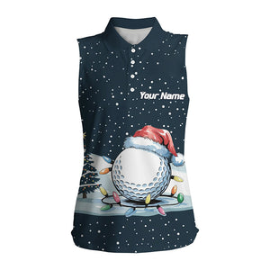 Blue Christmas Golf Ball in Snow Womens Sleeveless Polo Shirts Custom Christmas Golf shirt for ladies NQS9129