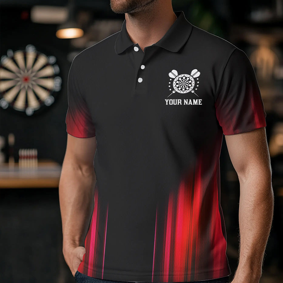 Black and Red Light Darts Polo, Quarter Zip Shirt For Men Custom Darts Jerseys For Team NQS9333