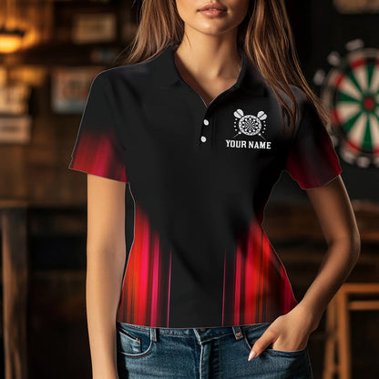 Black and Red Light Darts Polo, Quarter Zip Shirt For Women Custom Darts Jerseys For Team NQS9333