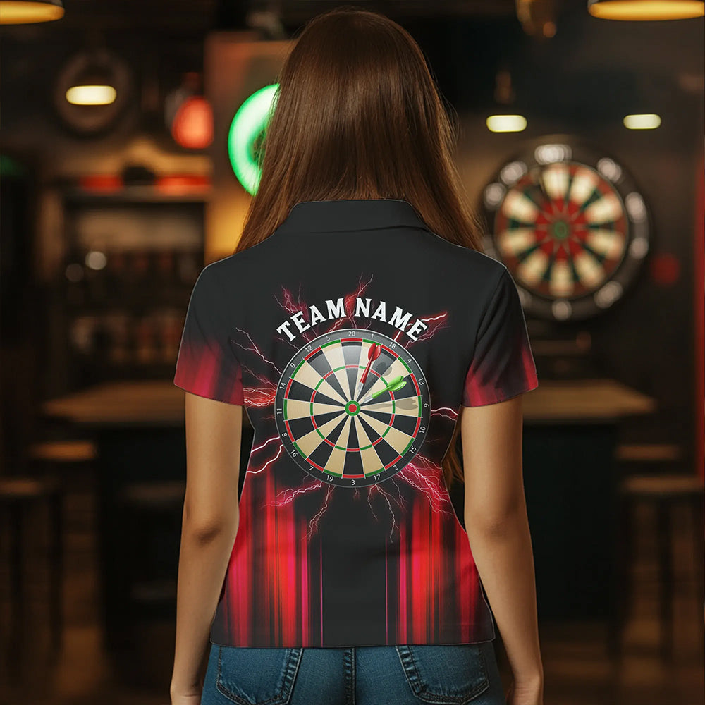 Black and Red Light Darts Polo, Quarter Zip Shirt For Women Custom Darts Jerseys For Team NQS9333