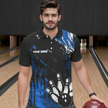 Load image into Gallery viewer, Black and Blue Mens bowling shirts Custom retro bowling ball and pins bowling team league jerseys NQS9474