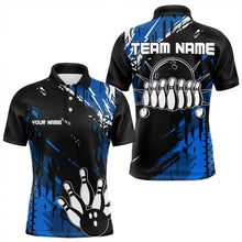 Load image into Gallery viewer, Black and Blue Mens bowling shirts Custom retro bowling ball and pins bowling team league jerseys NQS9474