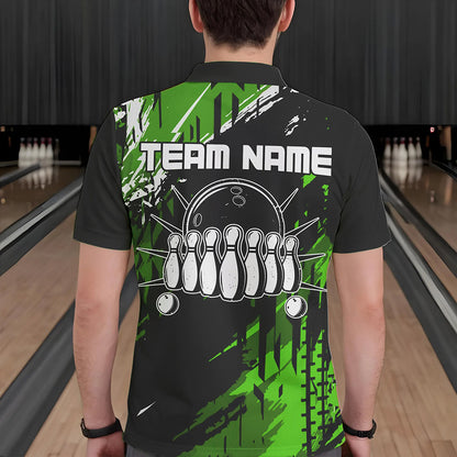 Black and Green Mens bowling shirts Custom retro bowling ball and pins bowling team league jerseys NQS9475